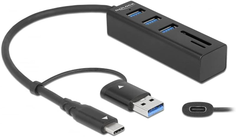 Delock 3 Port USB 3.2 Gen 1 Hub + SD und Micro SD Card Reader