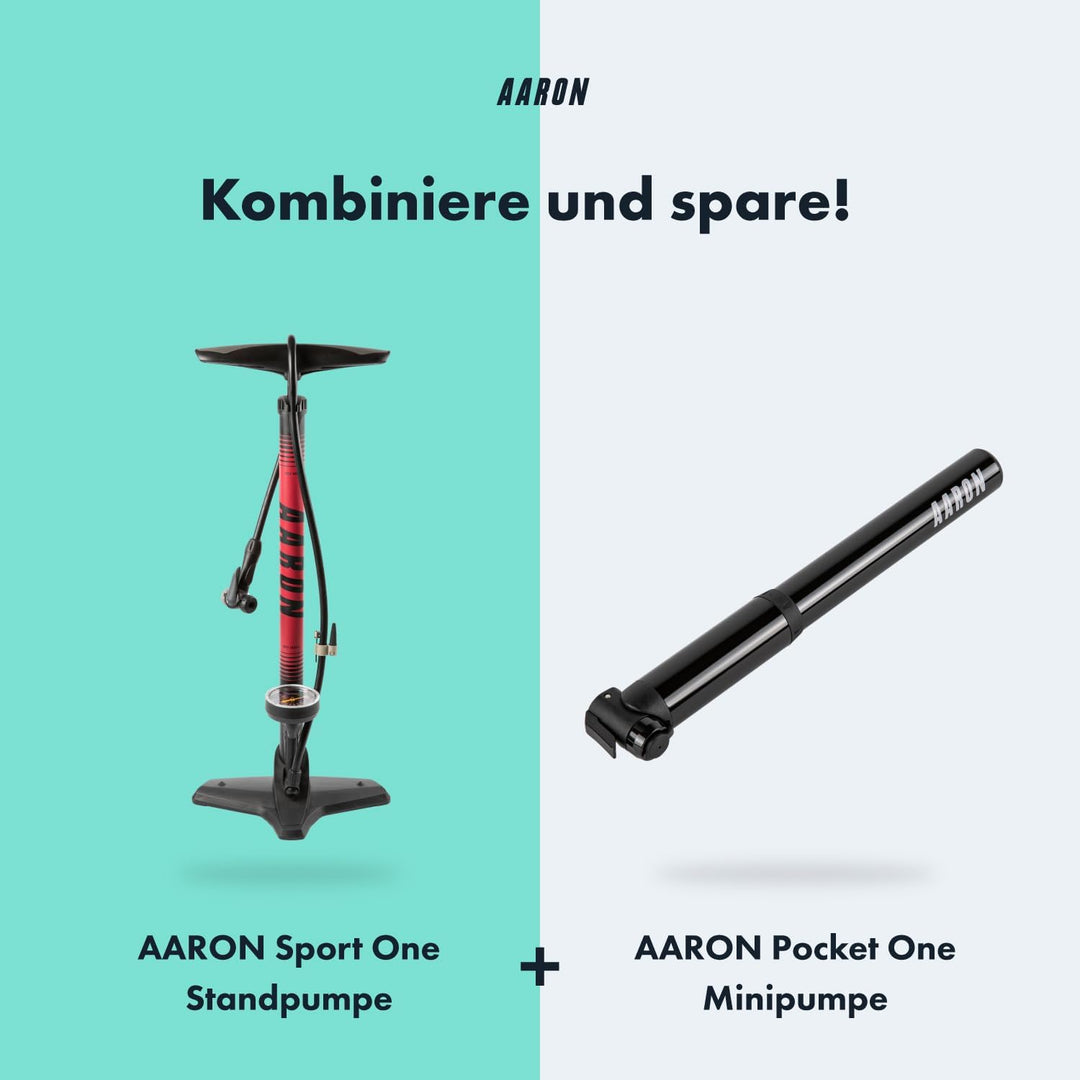 AARON Sport One Fahrrad Standpumpe mit Manometer für alle Ventile | Hochdruck Fahrradpumpe inkl. Bal
