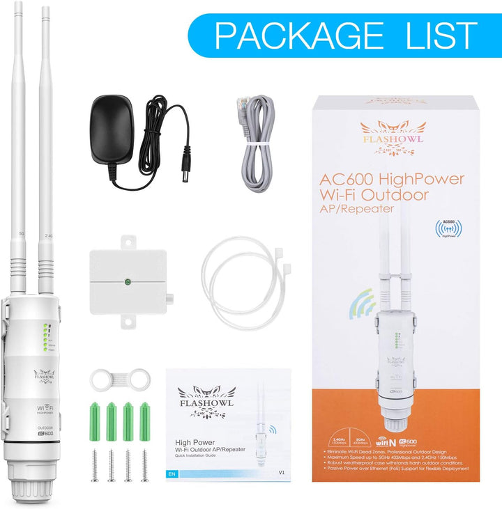 FLASHOWL Wifi-Repeater für den Aussenbereich Wi-Fi Range Extender AC600 Signalverstärker Wetterfeste