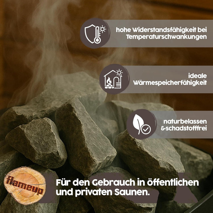 Diabas Saunasteine, 20 kg, 50-80 mm, vorgewaschene Aufgusssteine für Saunaofen, handverlesen, schads