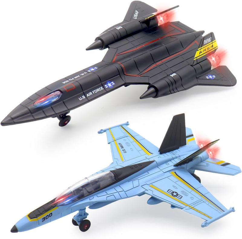 2PCS Flugzeug Modell mit Sound & Licht, Pull Back Alloy Flugzeug Militärspielzeug Diecast Jet Spielz