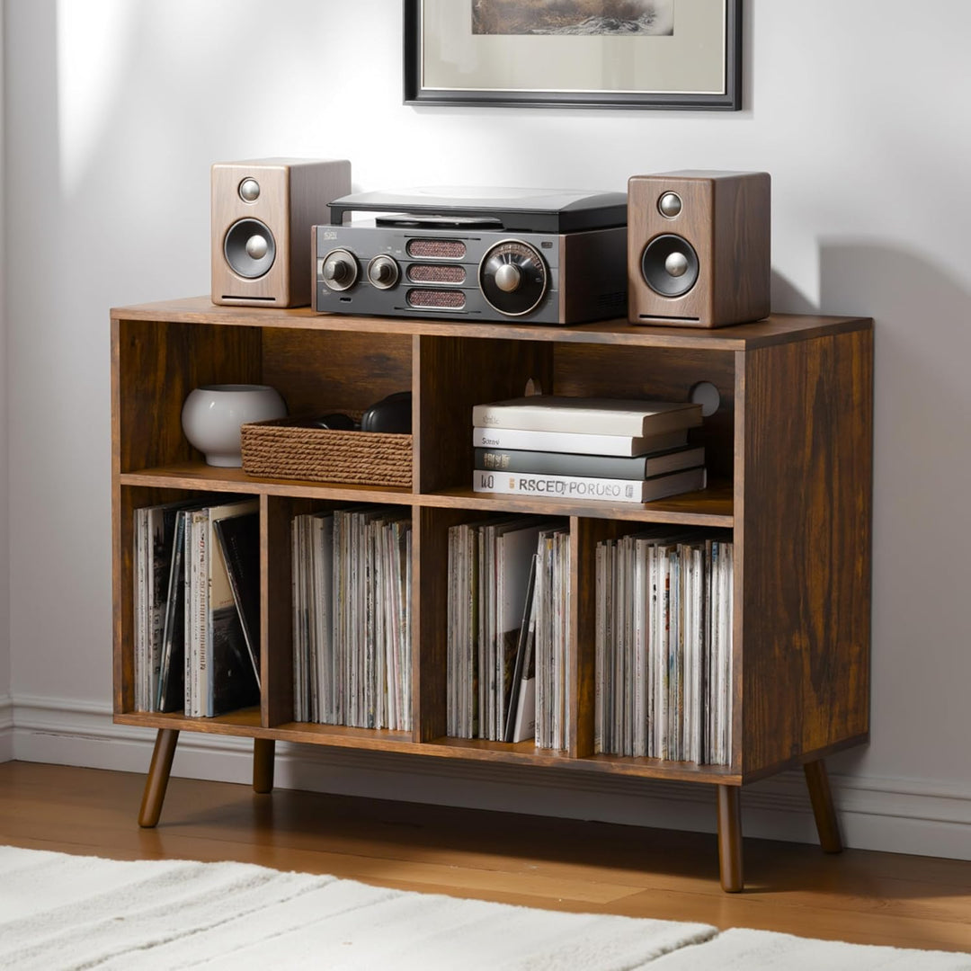 Plattenspieler-Ständer mit Schallplattenaufbewahrung, Vinyl-Plattenregal mit Präsentationsfläche, Sc