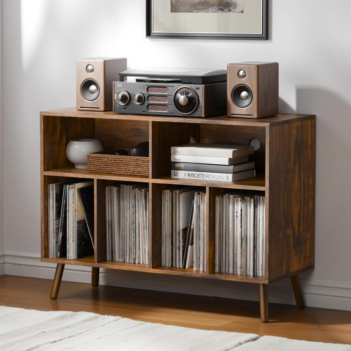 Plattenspieler-Ständer mit Schallplattenaufbewahrung, Vinyl-Plattenregal mit Präsentationsfläche, Sc