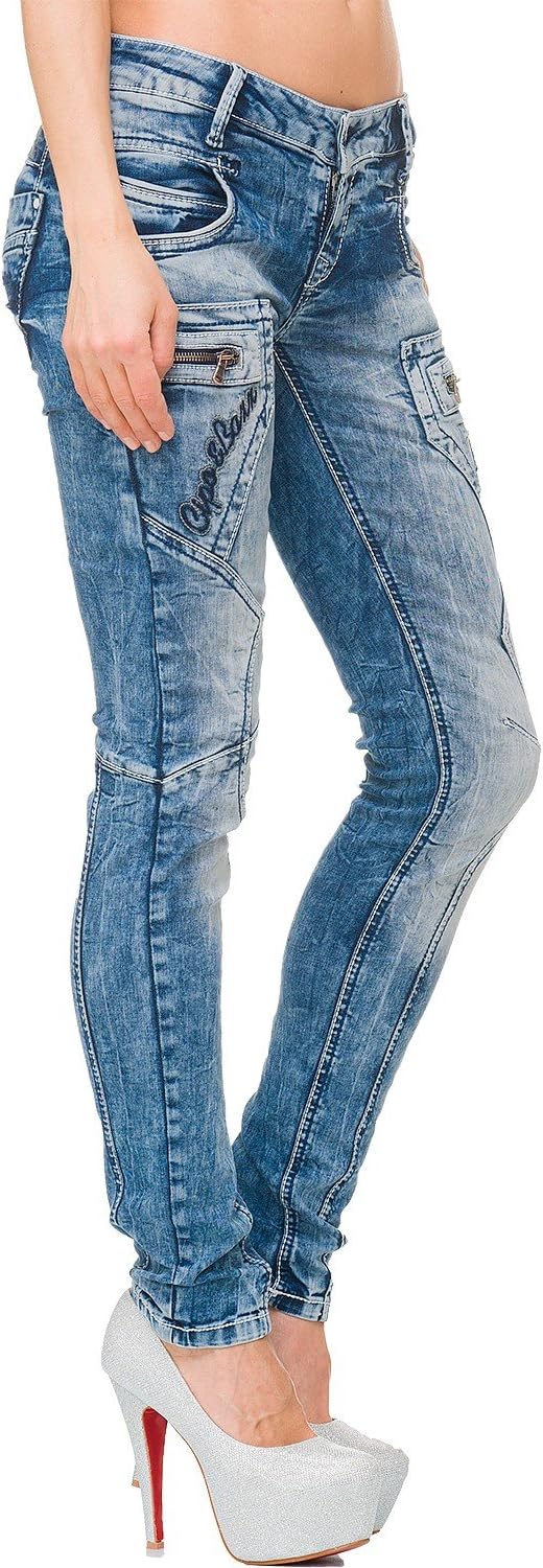 Cipo &amp; Baxx Damen Jeans Hose Hüftjeans Skinny Slim Fit Stretch 26W / 34L Blau - 33, 26W / 34L Blau -