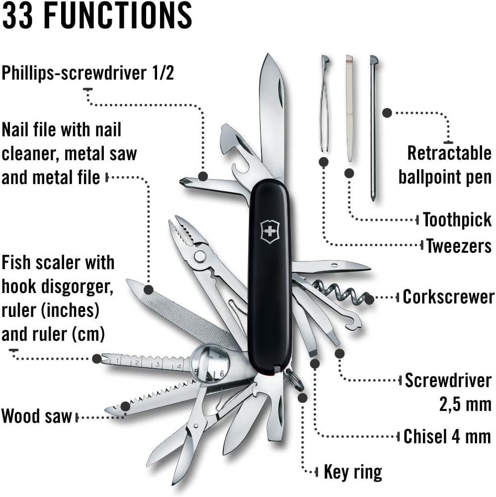 Victorinox Taschenmesser Swiss Champ (33 Funktionen: Metallfeile, Mini-Schraubendreher) rot Schwarz