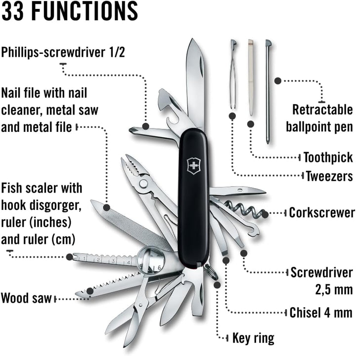 Victorinox Taschenmesser Swiss Champ (33 Funktionen: Metallfeile, Mini-Schraubendreher) rot Schwarz