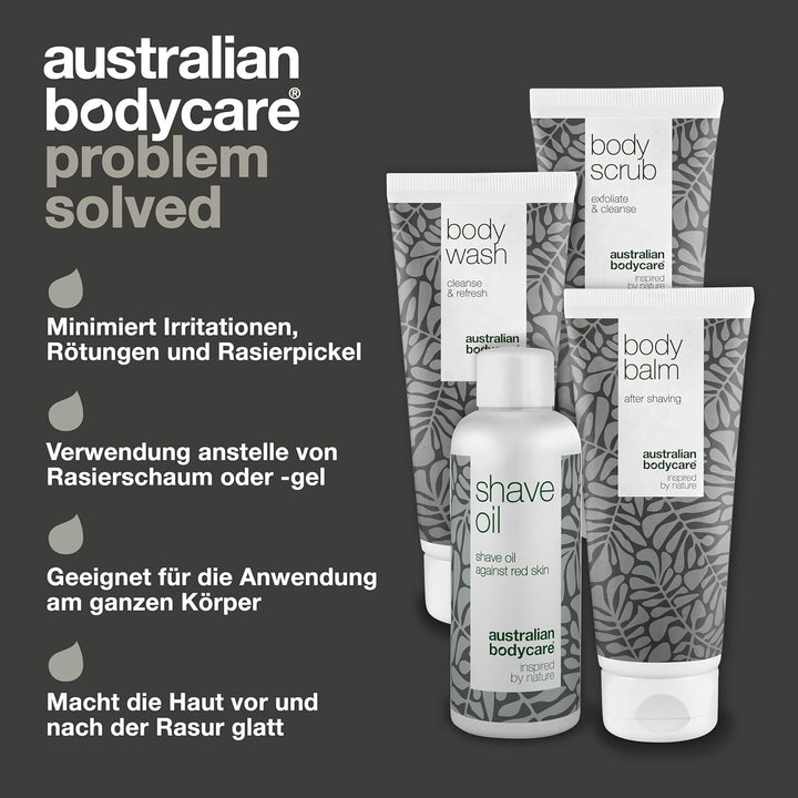 Rasur-Set für den ganzen Körper - Set mit Körperwaschgel, Peeling, Balsam und Rasieröl - Lösung für