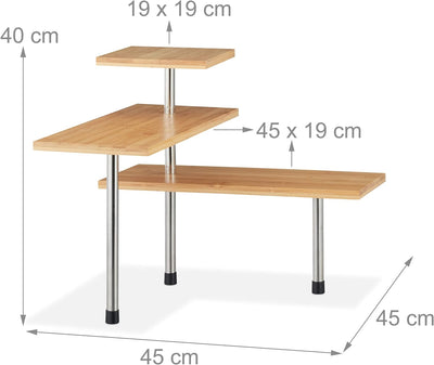 Relaxdays stufig Eckregal Küche, Bambus, Edelstahl, HBT: 40 x 45 x 45 cm, stehendes Küchenregal Arbe