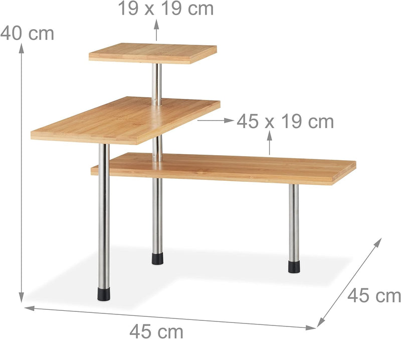 Relaxdays stufig Eckregal Küche, Bambus, Edelstahl, HBT: 40 x 45 x 45 cm, stehendes Küchenregal Arbe