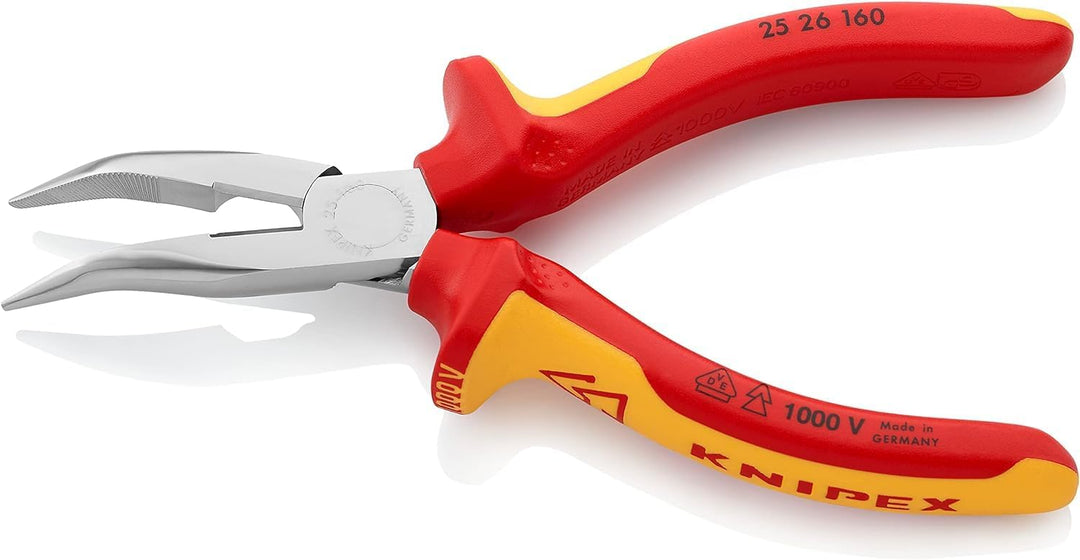 Knipex Flachrundzange mit Schneide (Radiozange) verchromt, isoliert mit Mehrkomponenten-Hüllen, VDE-