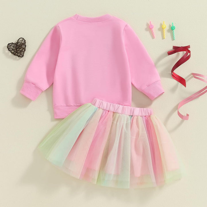 Baby Mädchen Geburtstag Outfit Prinzessein Spitzen Rock Set Langarm Buchstaben Stickerei Sweatshirt+