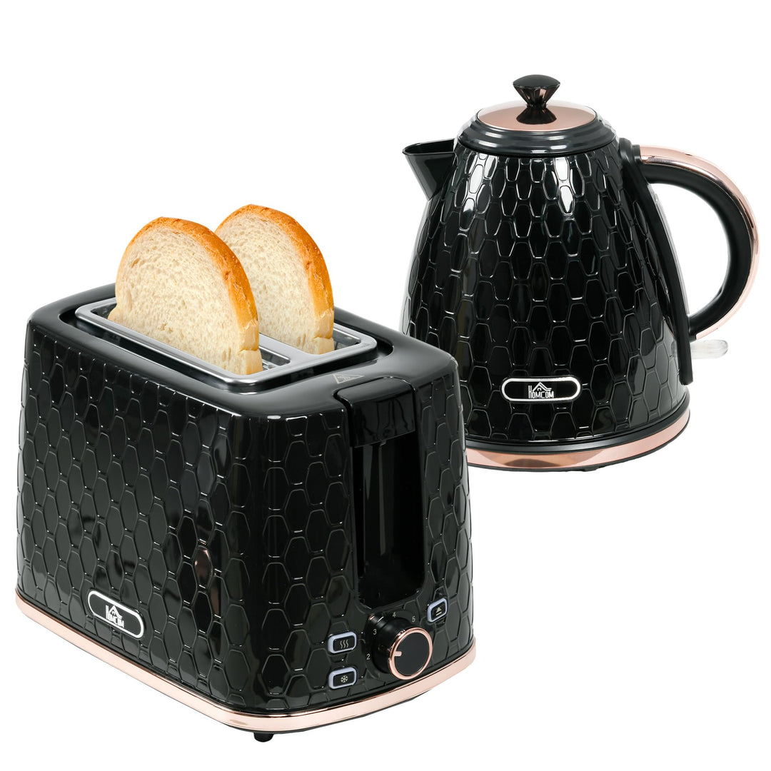 HOMCOM Wasserkocher Toaster Set 2200 W 1,7 Liter Wasserkocher Doppelschlitz Toaster Frühstücksset mi