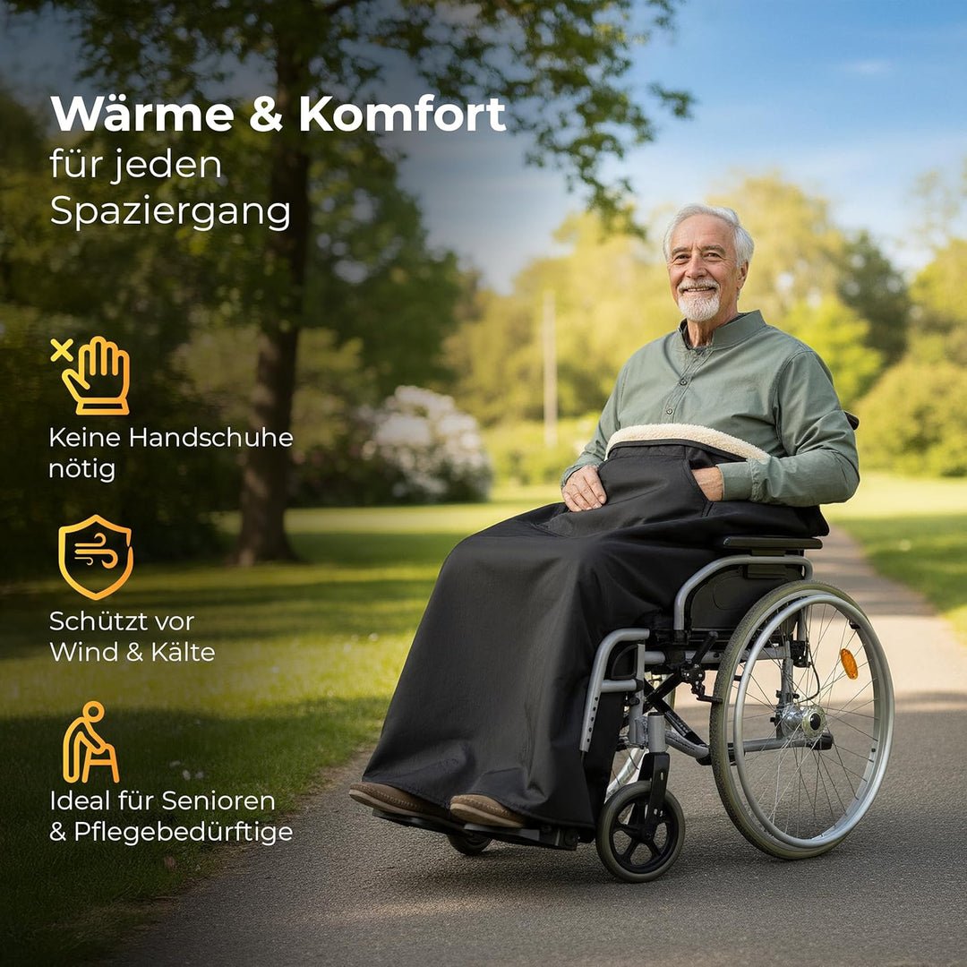 NOVALIV Schurwoll Kniedecke Outdoor Rollstuhl - Warme Beindecke mit wasserabweisender Oberseite - Sc