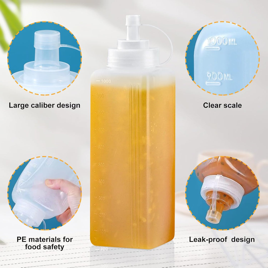 4 Stück Squeeze Flasche, 1000ml Quetschflasche mit Kappen, Squeeze Condiment Flaschen, Leer Plastick