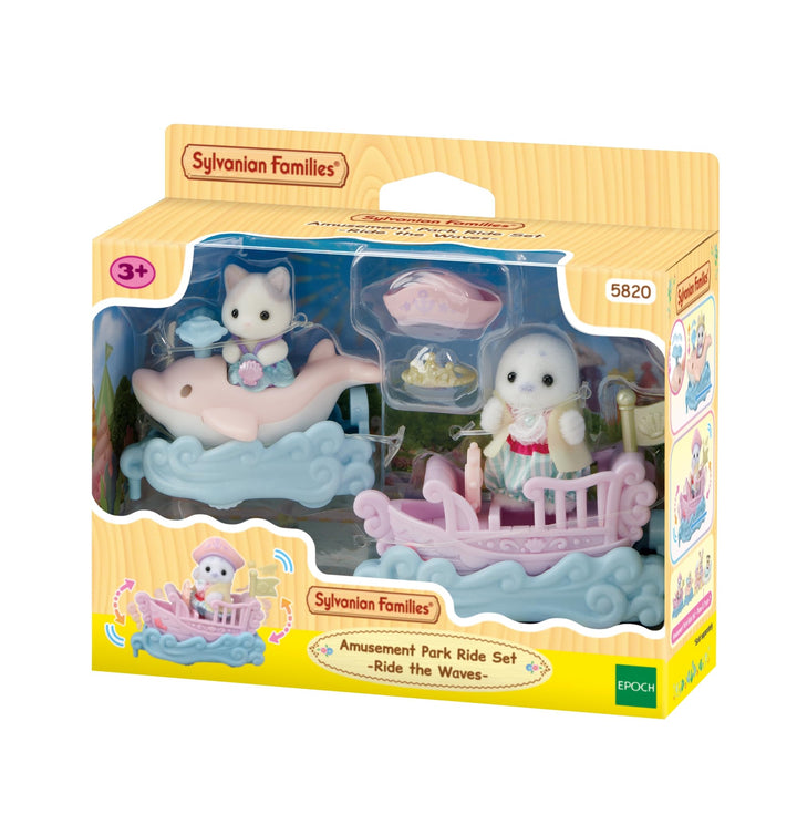 Sylvanian Families - 5820 Freizeitpark Spielset Wellenritt, samtige Tierfiguren, Robbe, Milchkatzen