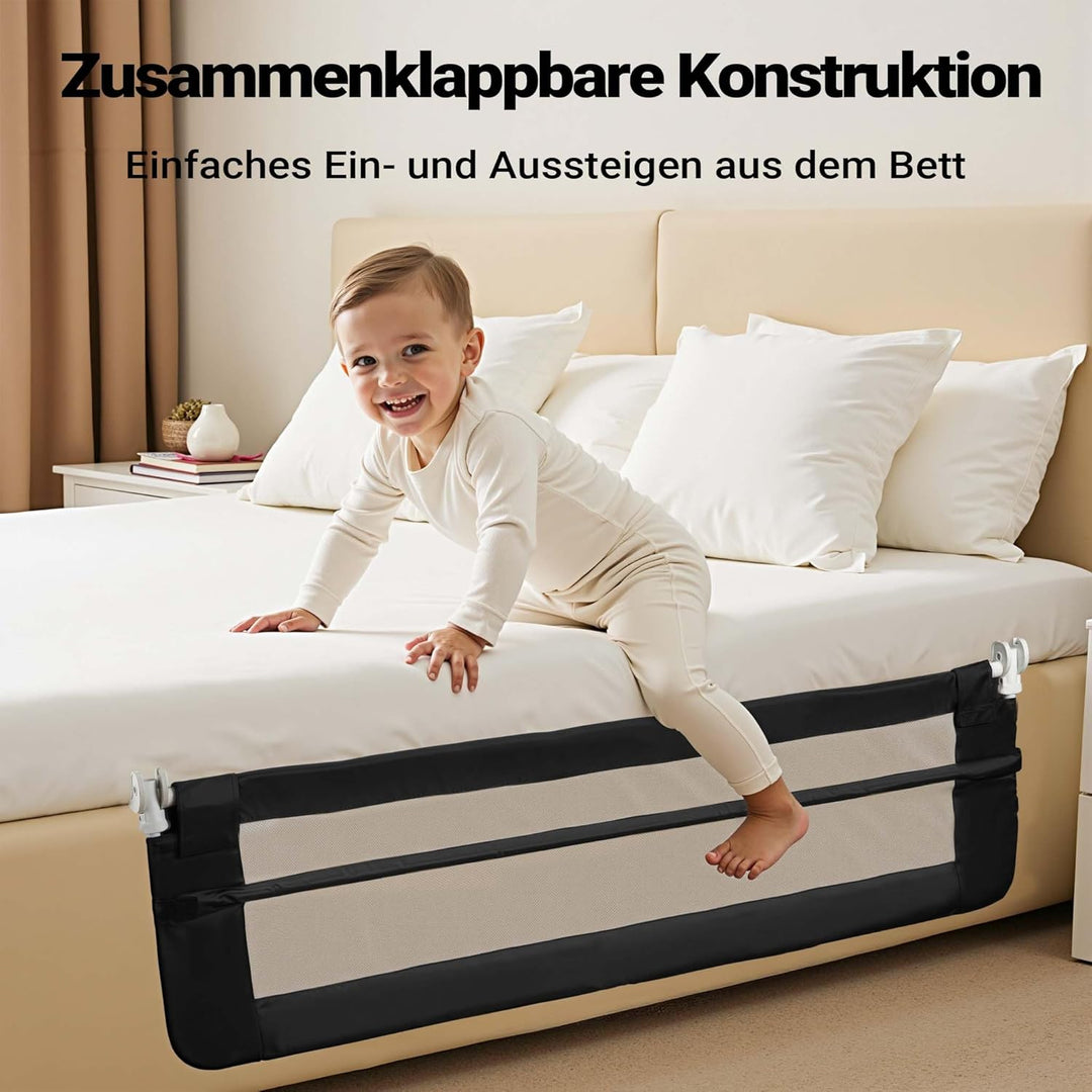 Wiltec Bettschutzgitter 150 x 42 cm, klappbares Bettgitter, Kinder Rausfallschutz aus Nylon und Meta