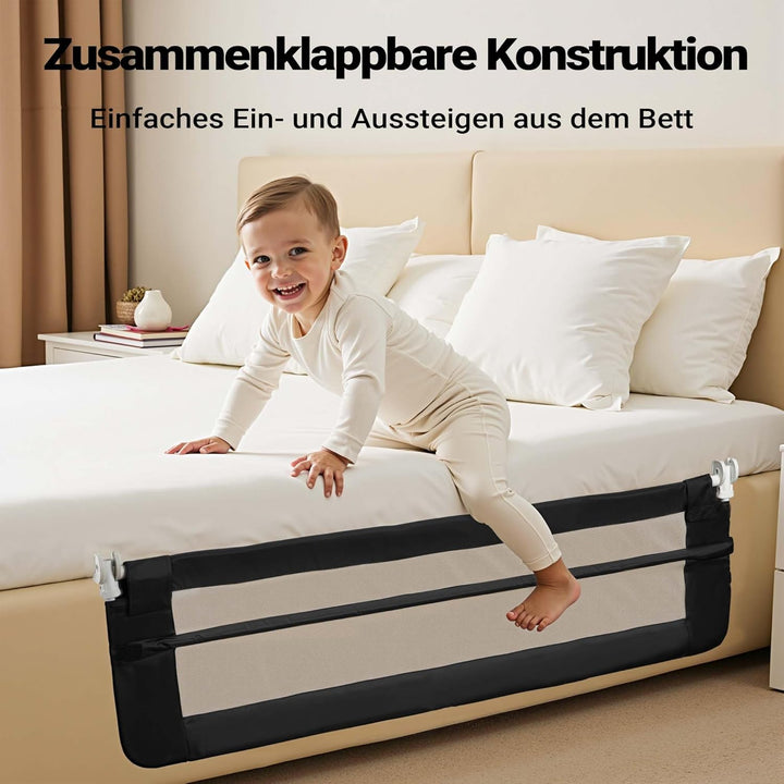 Wiltec Bettschutzgitter 150 x 42 cm, klappbares Bettgitter, Kinder Rausfallschutz aus Nylon und Meta