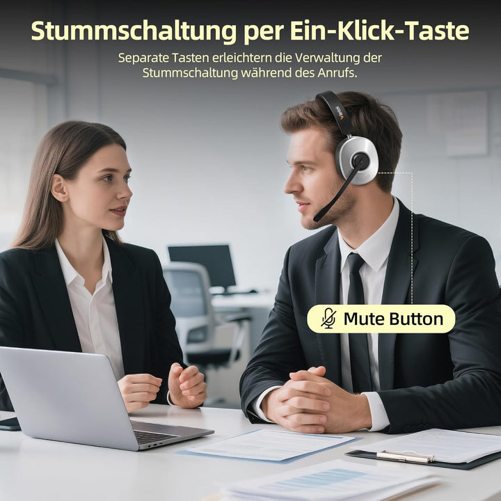 Wantek Kabelloses Headset mit Mikrofon, Bluetooth Headset mit Ladestation, Wireless Kabelloses Headp