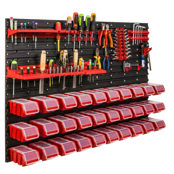 Lagersystem Werkstattregal | 117 x 78 cm | NPKL Wandregal mit Stapelboxen - Wandplatten Extra Starke
