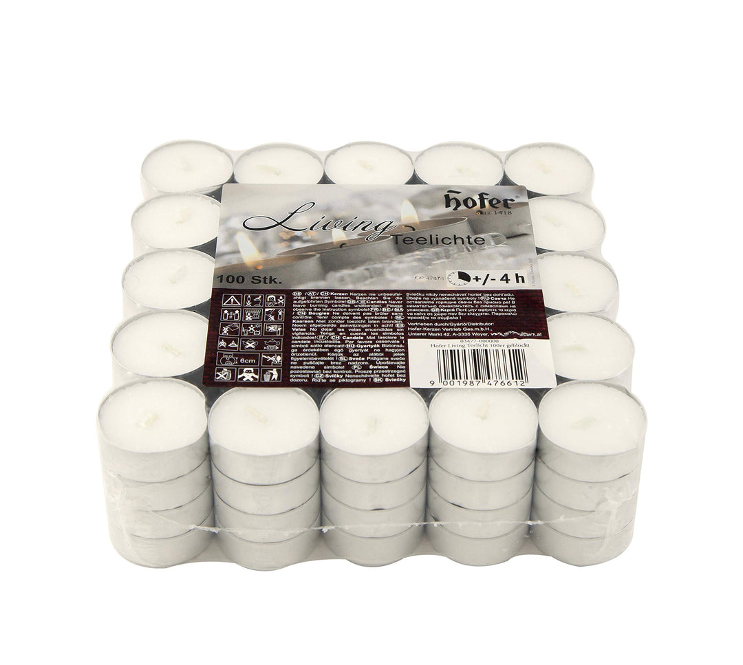 Hofer Kerzen Teelichter tealight ohne duft, 1000 Stück Set, in Metallhülsen, bis zu 4h Brenndauer, D