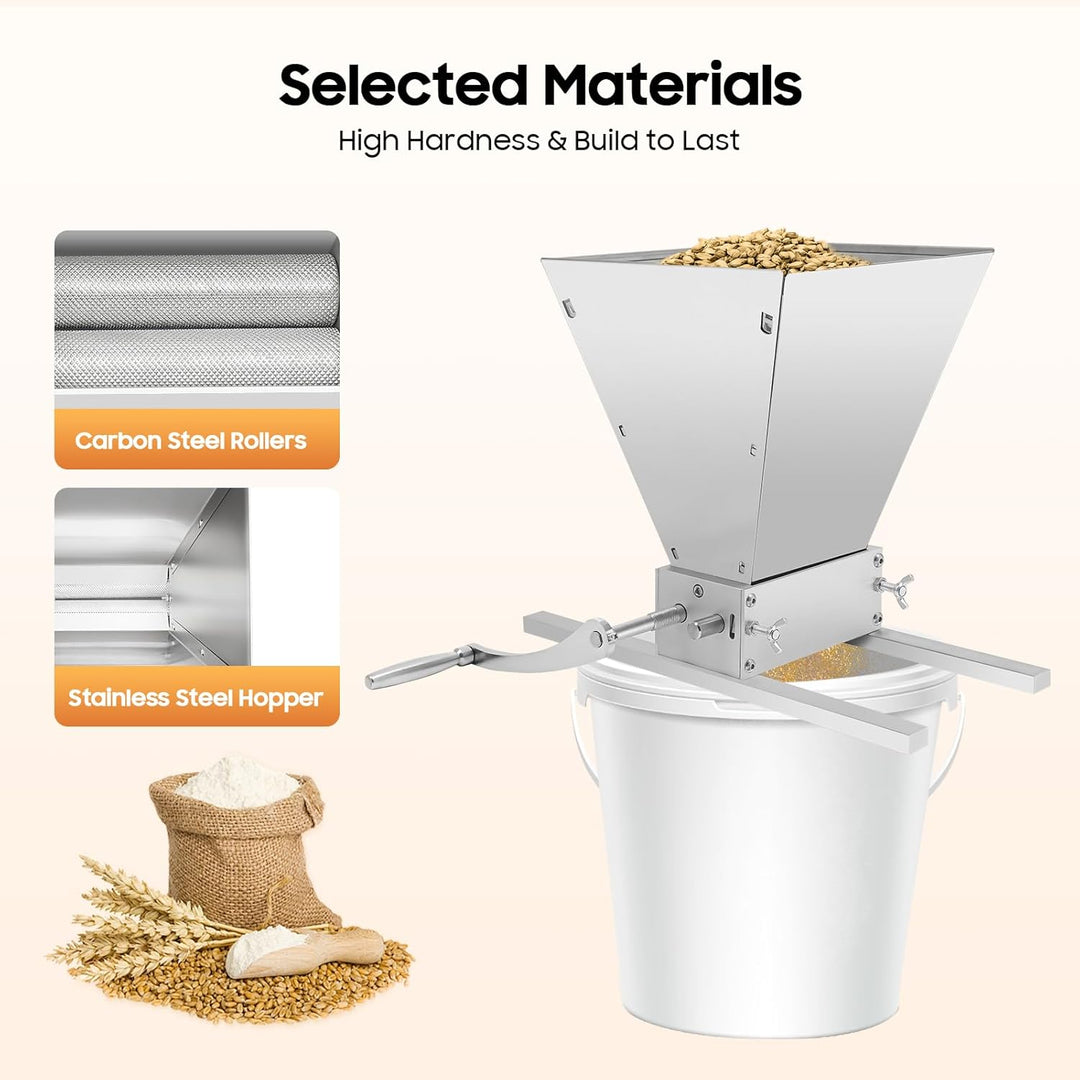 4L Manuelle Getreidemühle, Getreidequetsche, Malzmühle, Futtermühle, Edelstahl Verstellbare Grainmüh