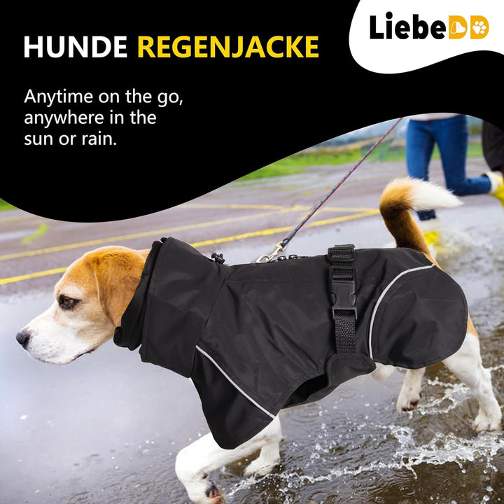 Hunderegenmantel Wasserdicht Regenjacke Hund mit Geschirrloch, Reflektierende Regencape Hund Verstel