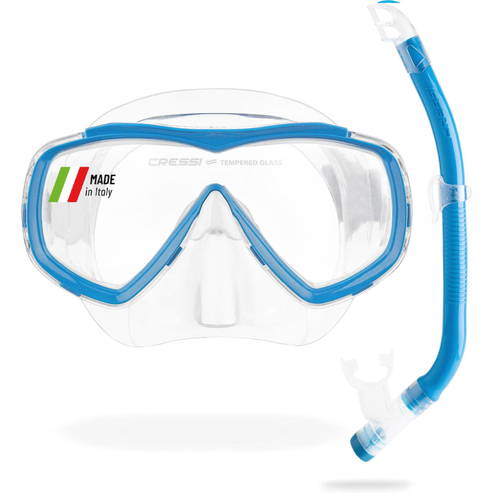 Cressi Estrella Jr - Maske zum Tauchen und Schnorcheln Transparent/Blau Maske + Schnorchel, Transpar