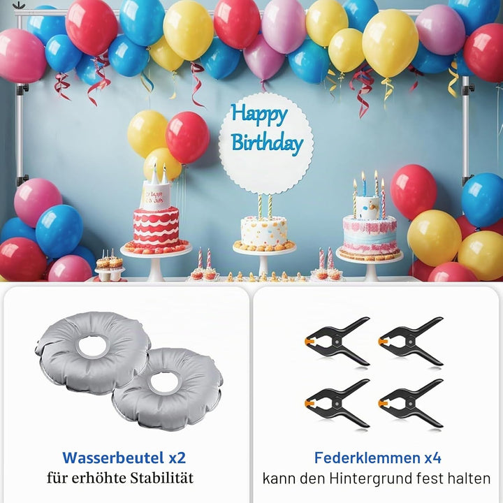 EMART Silberne Foto Hintergrund Ständer mit Stahlsockel, 2mx3m Verstellbarer Hintergrund Ständer Kit