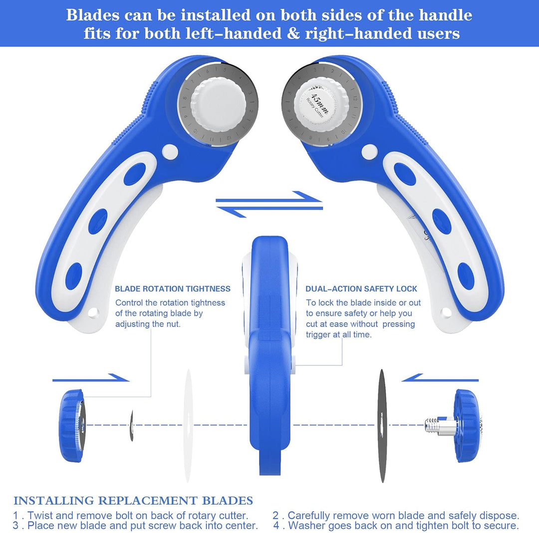 Rollschneider 45mm Rollschneider Stoff Set,Mit 6 Ersatz-Rollschneiden Zum Präzisen Schneiden Von Sto