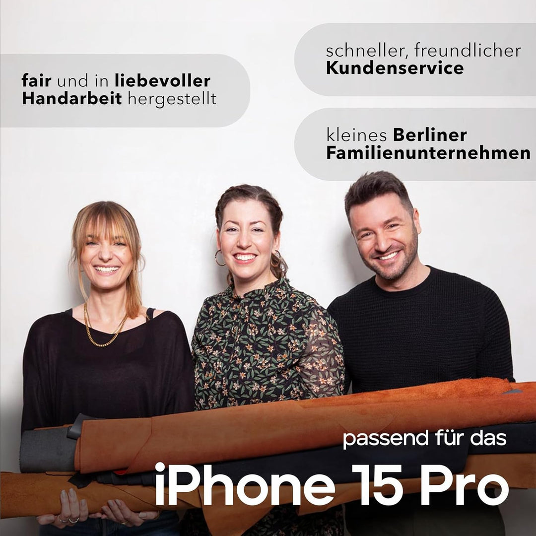 WIIUKA Hülle für iPhone 15 Pro, Leder aus Deutschland, Lederhülle extra Dünn, Premium Handyhülle, Ca