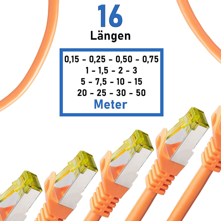 BIGtec LAN Kabel 20m Netzwerkkabel CAT7 Ethernet Internet Patchkabel CAT.7 orange Gigabit doppelt ge