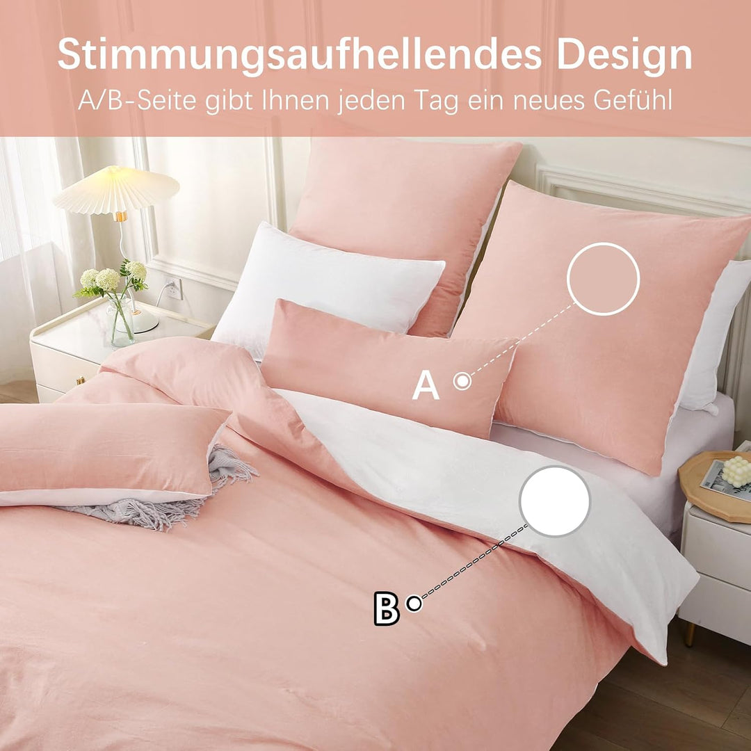 MILDLY Bettwäsche 220x240 Baumwolle, Bettwäsche-Sets Rosa 3 Teilig mit Reissverschluss Ähnliche Text