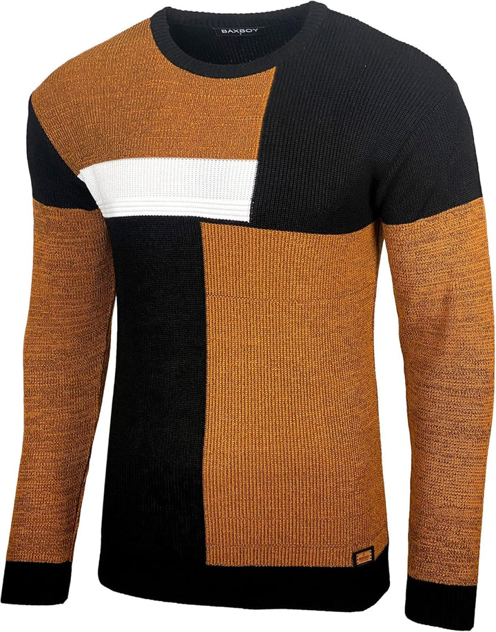 Baxboy Herren Pullover Slim Fit Rundhals Strick-Pullover Rundkragen Moderner Männer schwarzer Pulli
