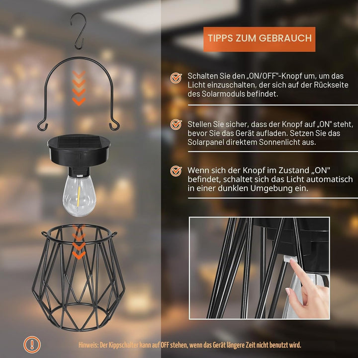 Ketom 2 Stück Solarlampen für Aussen Hängend, Solarlaterne für Aussen Stehend Metall, IP65 Wasserdic