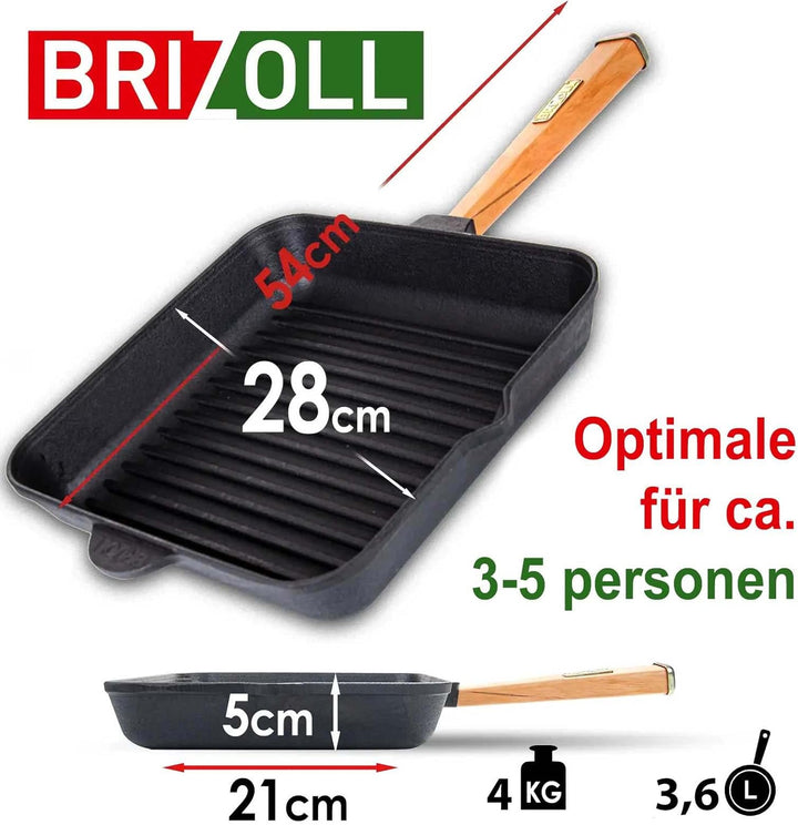 4BIG.fun Gusseisen Grillpfanne BRIZOLL mit abschraubbarem Griff Induktion (28 x 28 cm) Bratpfanne St
