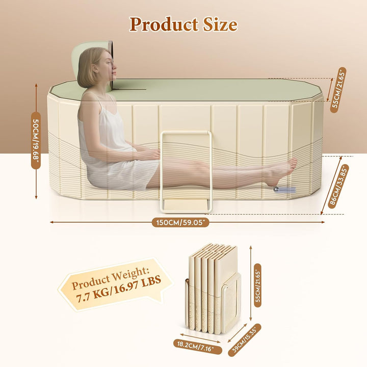 Tragbare Badewanne für Erwachsene 150 x 55 x 50 cm,badewanne faltbar erwachsene mit 2 Ablauflöchern,
