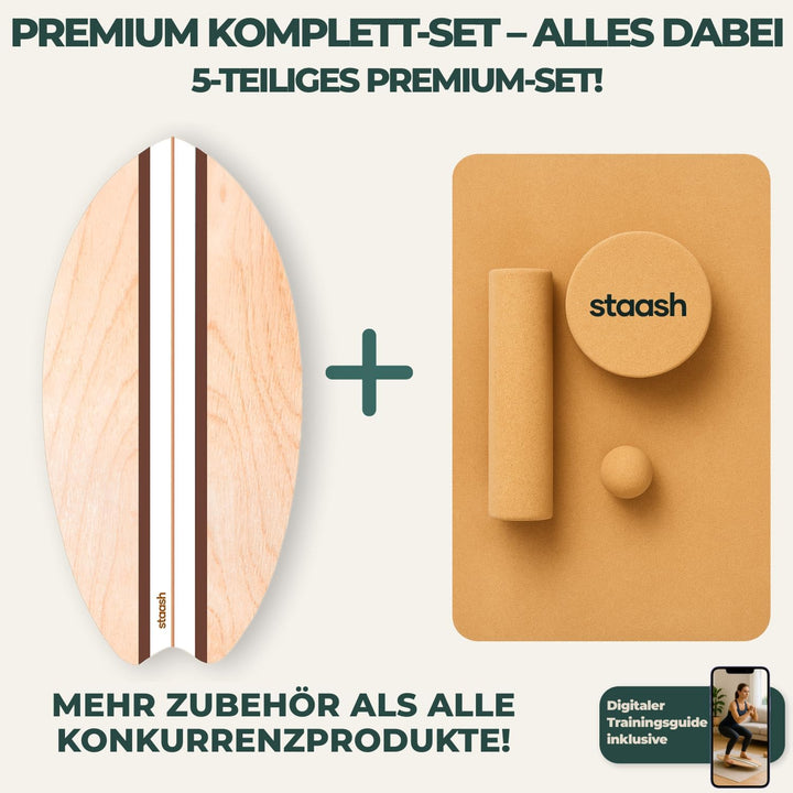 STAASH® Balance Board aus Holz – Full Kit – Für Gleichgewicht, Fitness & Surf-Feeling – Spass & Trai