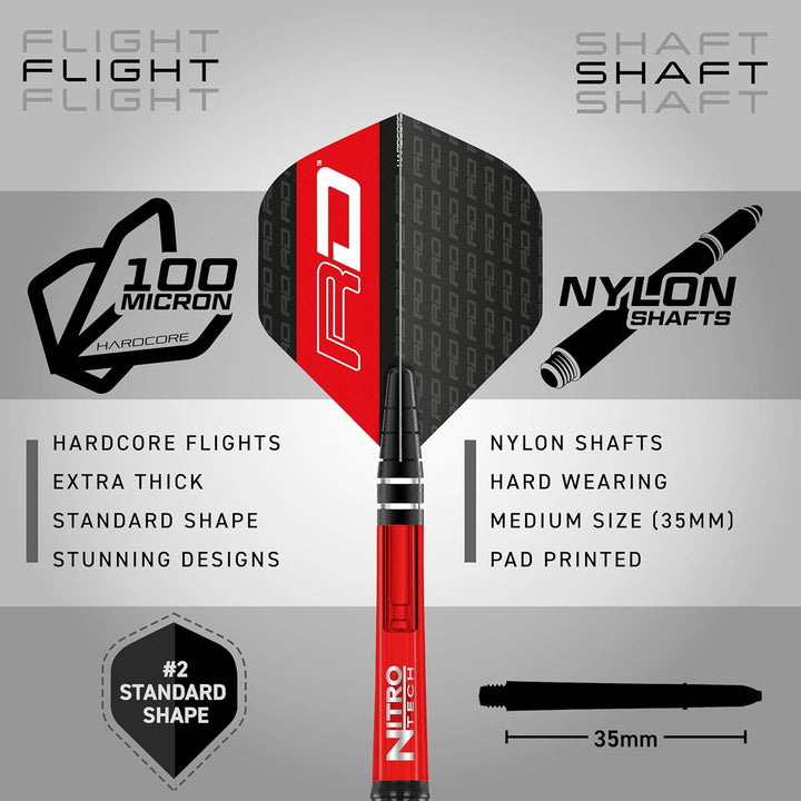 RED DRAGON Milano RS 21g, 22g, 23g, 24g oder 26g Tungsten Darts mit Flights und Schäfte 21.0 Gramm,