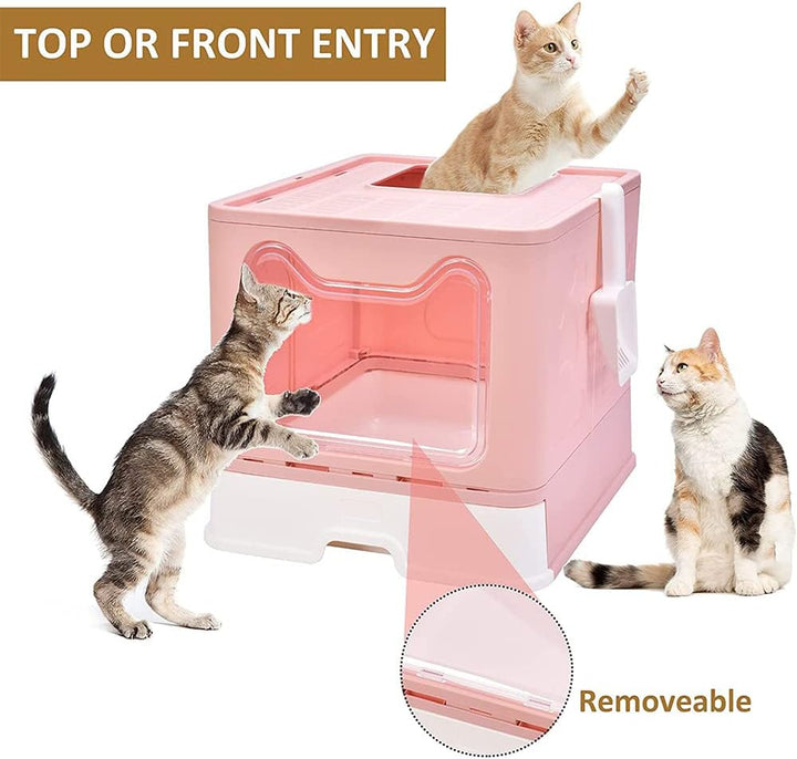 Katzentoilette für Katzentoilette, geschlossen, faltbar, doppelte Flügeltür und obere Tür + Schaufel