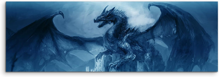 Sinus Art 150x50cm Wandbild – Farbe Blau Petrol Panoramabild Wandbild auf echter Leinwand in sehr ho