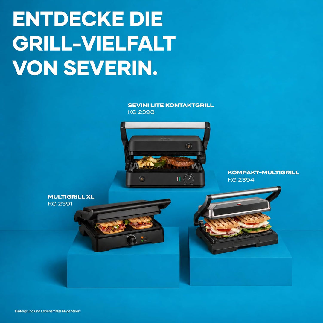 SEVERIN SEVINI Lite, Kontaktgrill für Fleisch, Fisch &amp; Gemüse, Keramikbeschichteter Sandwich-Maker f