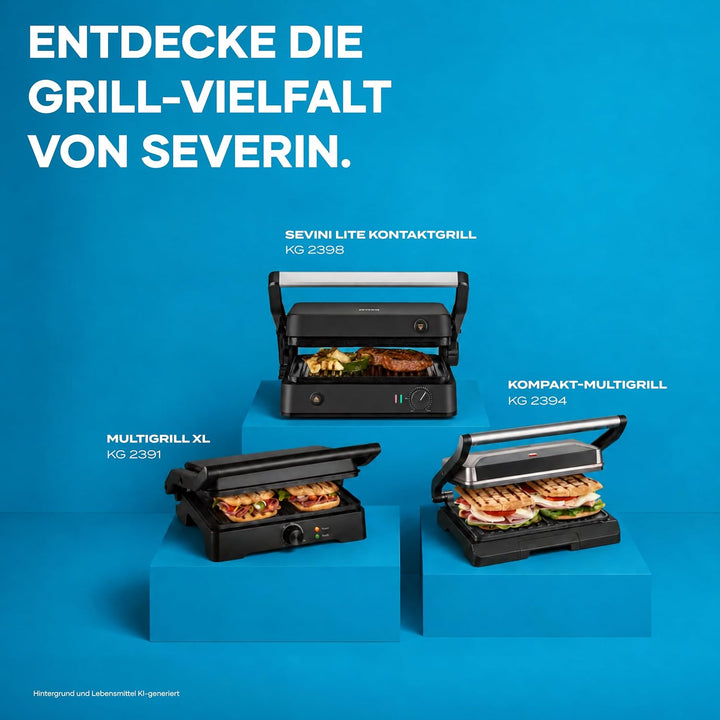SEVERIN SEVINI Lite, Kontaktgrill für Fleisch, Fisch &amp; Gemüse, Keramikbeschichteter Sandwich-Maker f