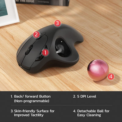 Nulea M501 Kabellose Trackball Maus, Wiederaufladbare Ergonomische Maus, Präzises und Reibungsloses