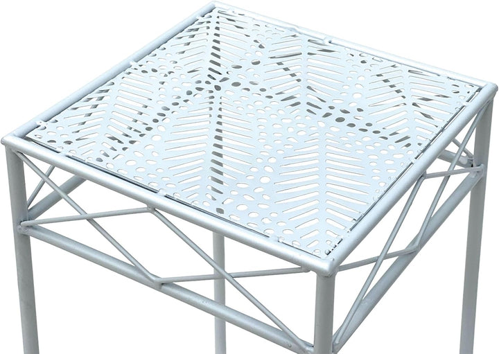 DanDiBo Blumenhocker Weiss Metall Eckig 70-50 cm Blumenständer 96314 Beistelltisch Blumensäule Moder