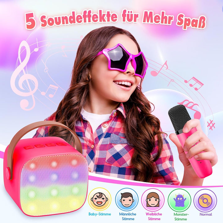 Dislocati Tragbarer Karaoke Maschine mit 2 Bluetooth Mikrofon, Kinder Geschenke Spielzeug für 3-12 J