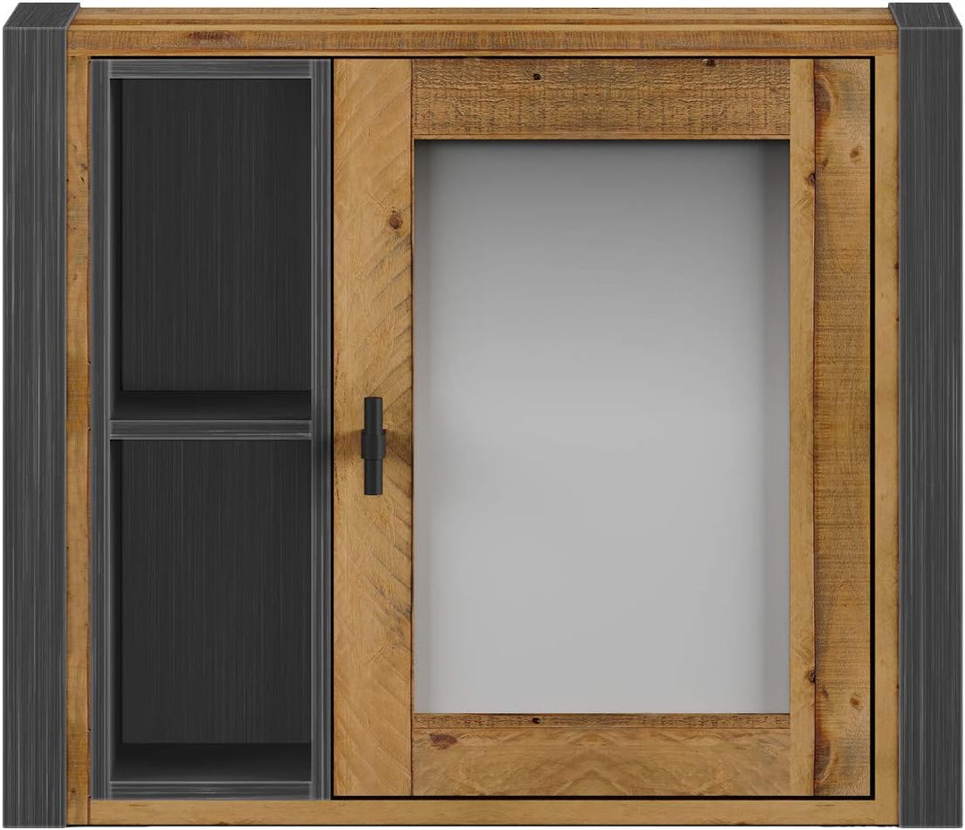 Woodkings® Spiegelschrank Detroit mit Ablage, recycelte Pinie mit Metall Rahmen grau, Wandspiegel In