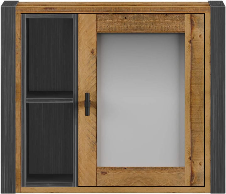 Woodkings® Spiegelschrank Detroit mit Ablage, recycelte Pinie mit Metall Rahmen grau, Wandspiegel In