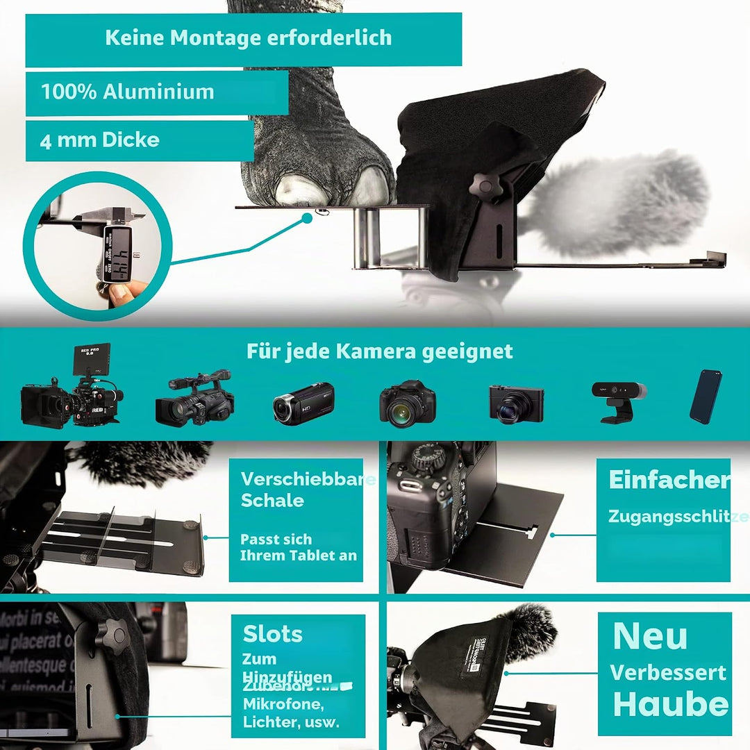 Pack Teleprompter PAD iLight PRO 14" Aluminium v15.0+Fernbedienung+App+Tasche+Klemme+Tech Support-Gr