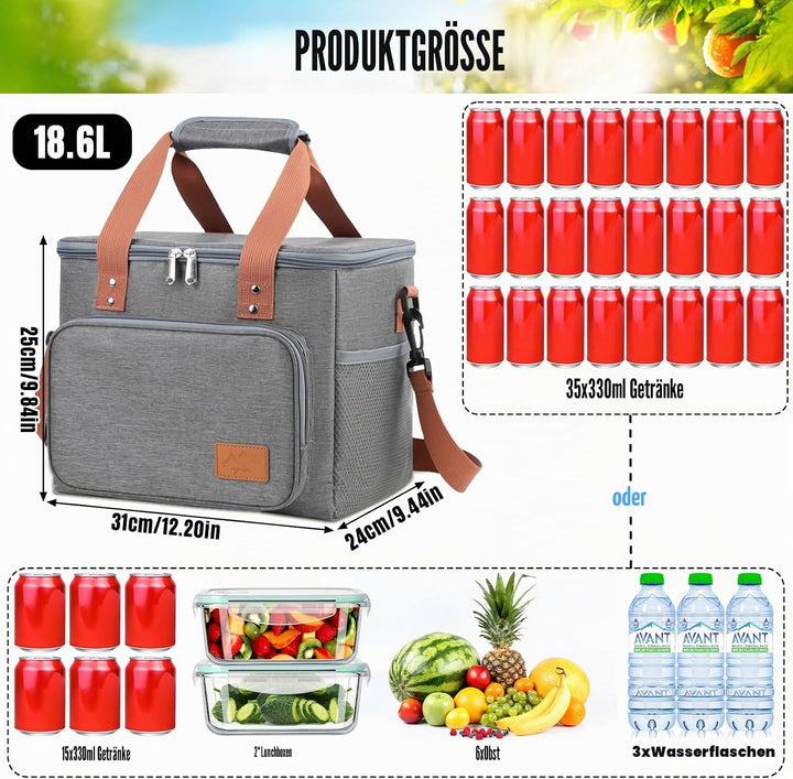 18.6L Kühltasche klein unterwegs, Isolierte Cooler Bag Lunchtasche faltbar für Herren und Damen, Wie