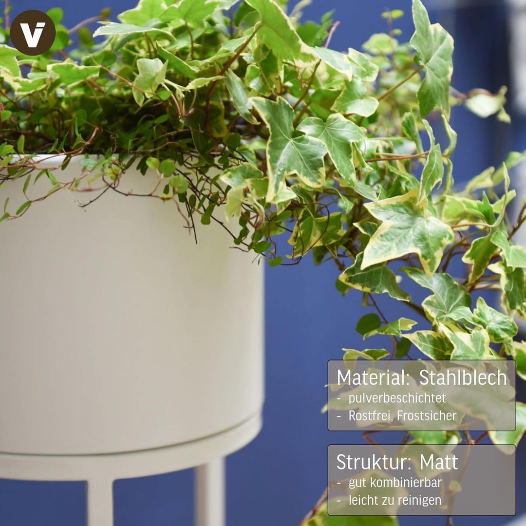 VIVANNO Blumentopf auf Ständer mit Beinen Füssen Gestell Elevate Round Weiss (79x25 cm) Weiss Matt 7